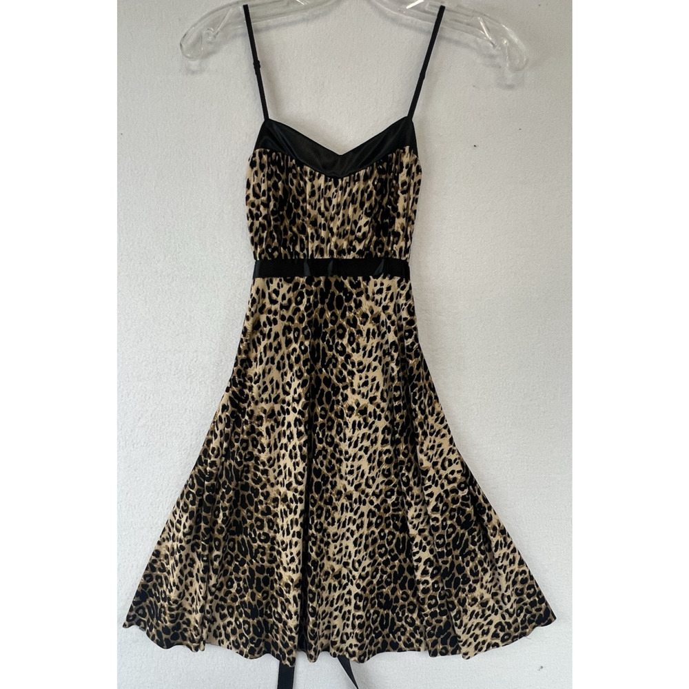 VTG Wet Seal Y2K‎ Babydoll Tunic Top Satin Mini Dress Sz S Leapord bow skater